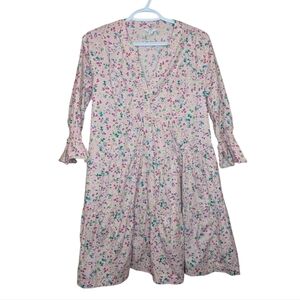 Crown & Ivy Women's Pink Floral Print 3/4 Sleeve Swing Dress Women's Small